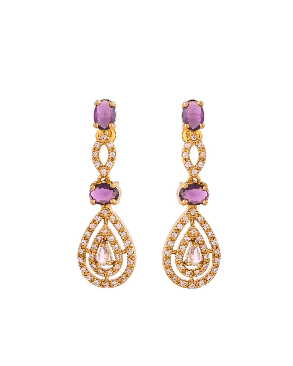Jewels Nest Gold-Plated American Diamond (Ad) Purple Stone Teardrop Necklace Set With Matching Earrings | Grocsy