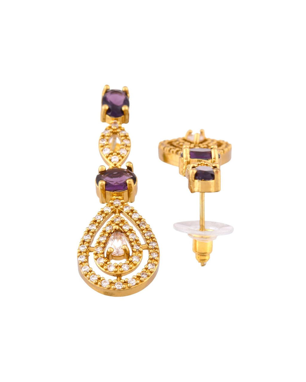 Jewels Nest Gold-Plated American Diamond (Ad) Purple Stone Teardrop Necklace Set With Matching Earrings | Grocsy