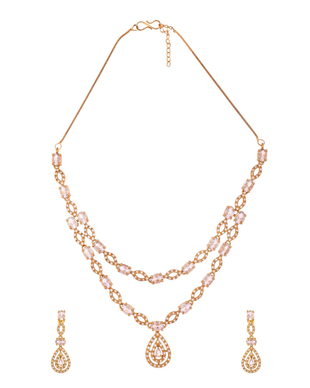Jewels Nest Elegant Gold-Plated Teardrop Cz Necklace Set With Matching Earrings For Women | Grocsy