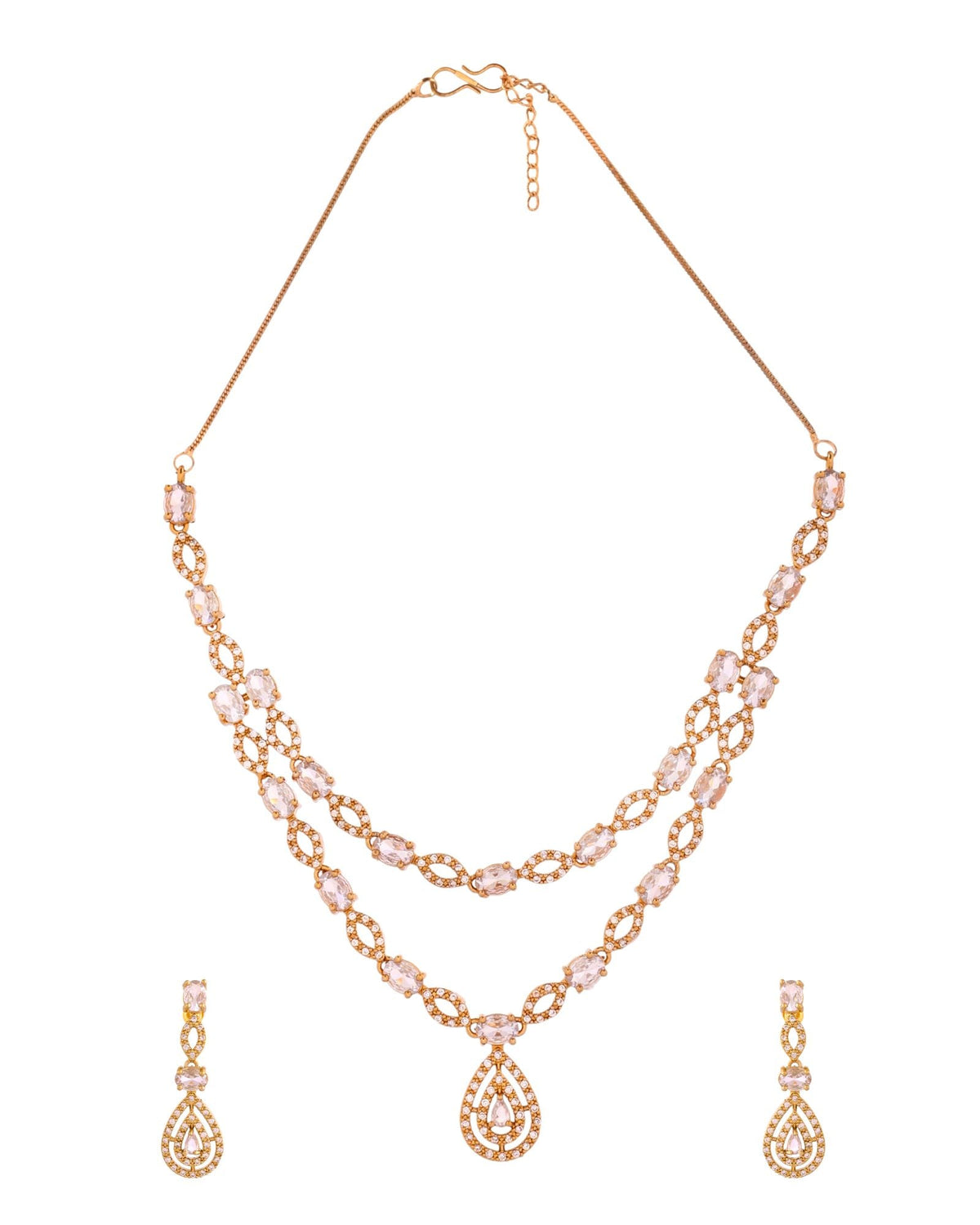 Jewels Nest Elegant Gold-Plated Teardrop Cz Necklace Set With Matching Earrings For Women | Grocsy