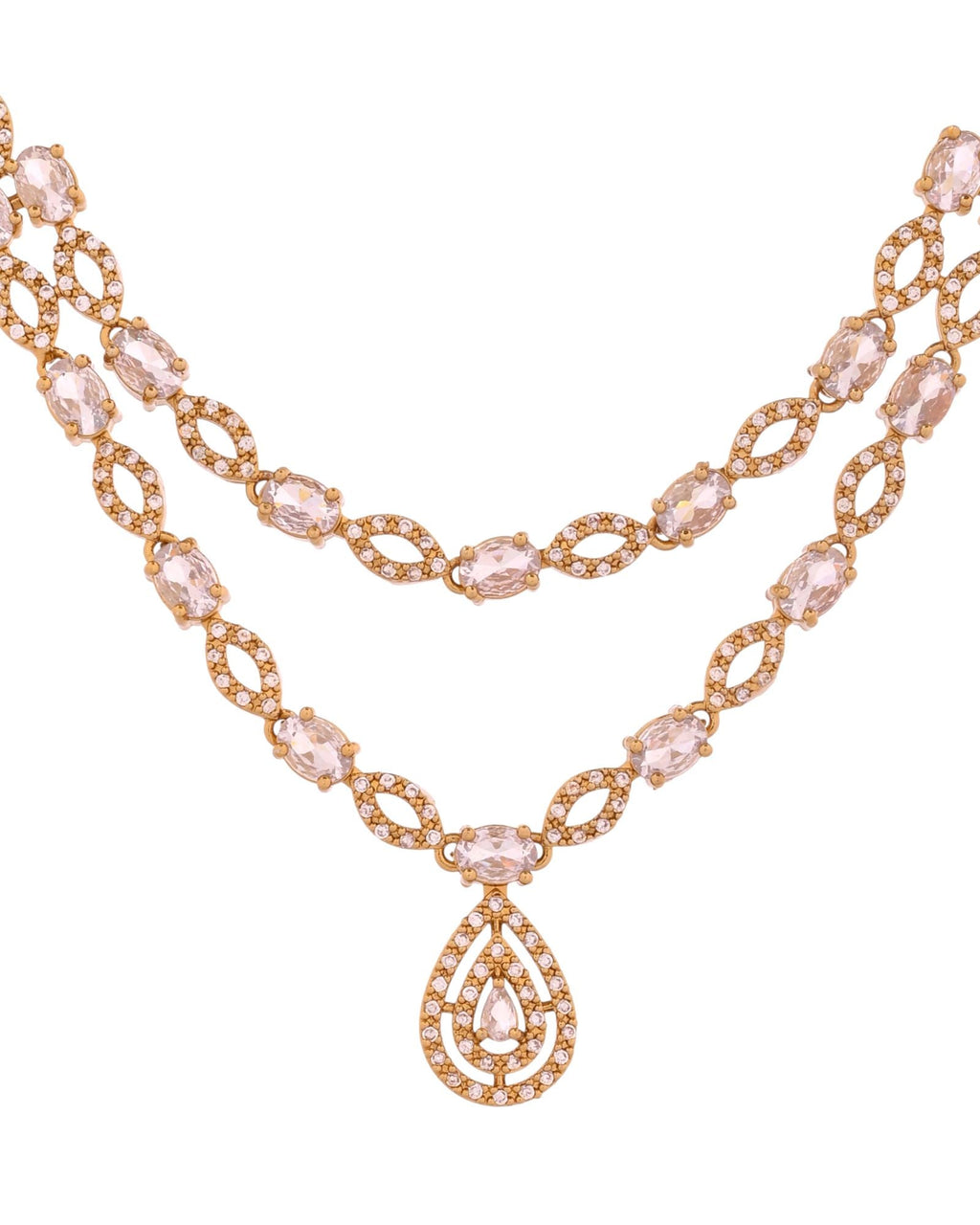 Jewels Nest Elegant Gold-Plated Teardrop Cz Necklace Set With Matching Earrings For Women | Grocsy