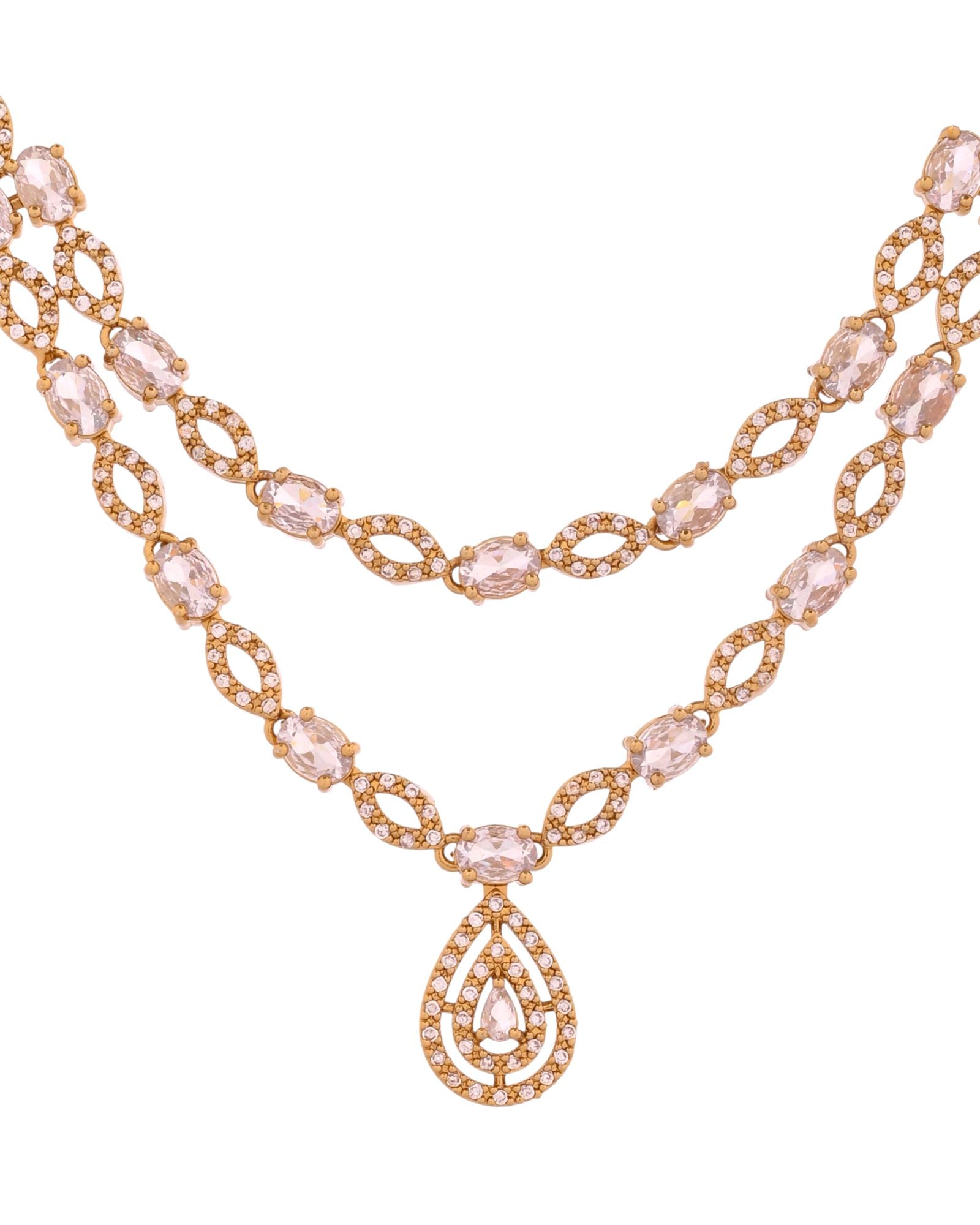 Jewels Nest Elegant Gold-Plated Teardrop Cz Necklace Set With Matching Earrings For Women | Grocsy