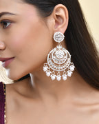 Jewels Nest Silver-Plated Grand Chandbali Earrings with Pearl and Kundan Work