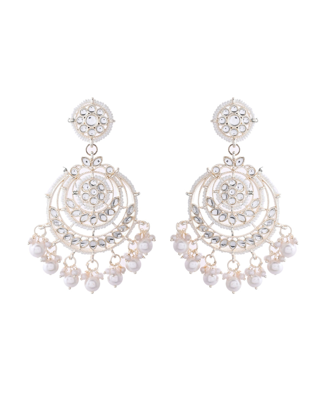 Jewels Nest Silver-Plated Grand Chandbali Earrings with Pearl and Kundan Work