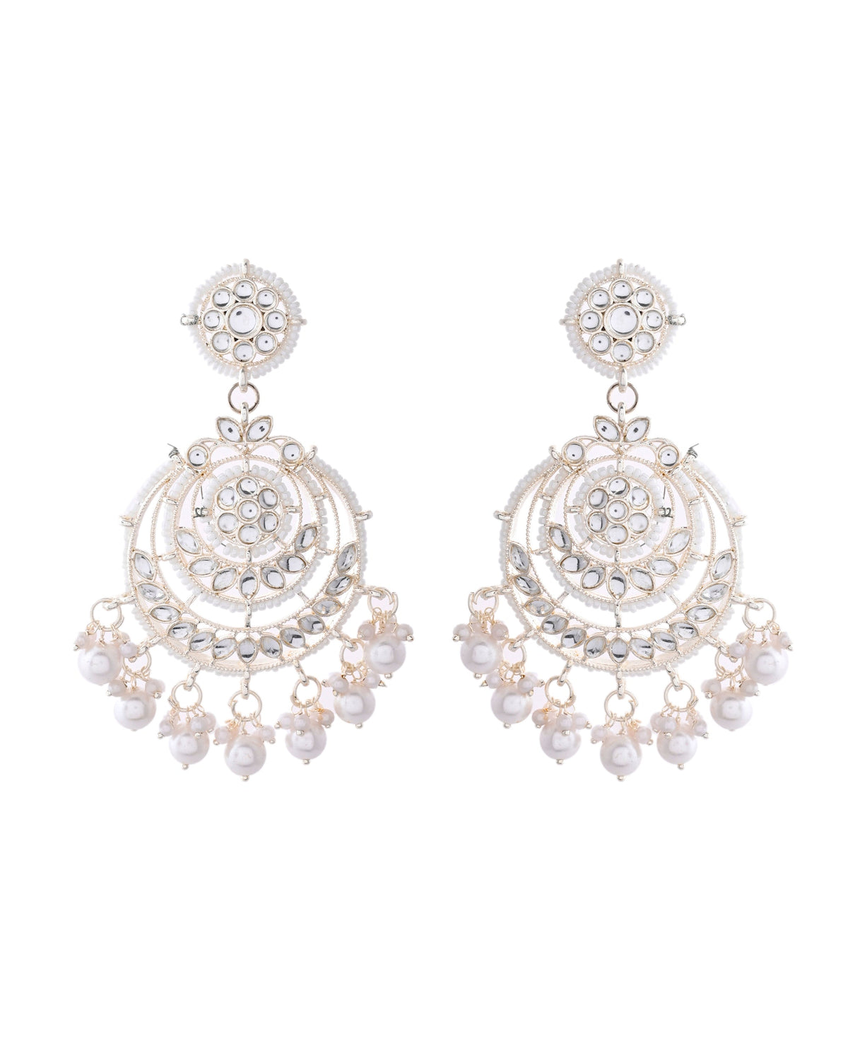 Jewels Nest Silver-Plated Grand Chandbali Earrings with Pearl and Kundan Work
