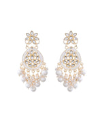 Jewels Nest Pearl-Embellished Kundan Teardrop Earrings with Floral Detailing