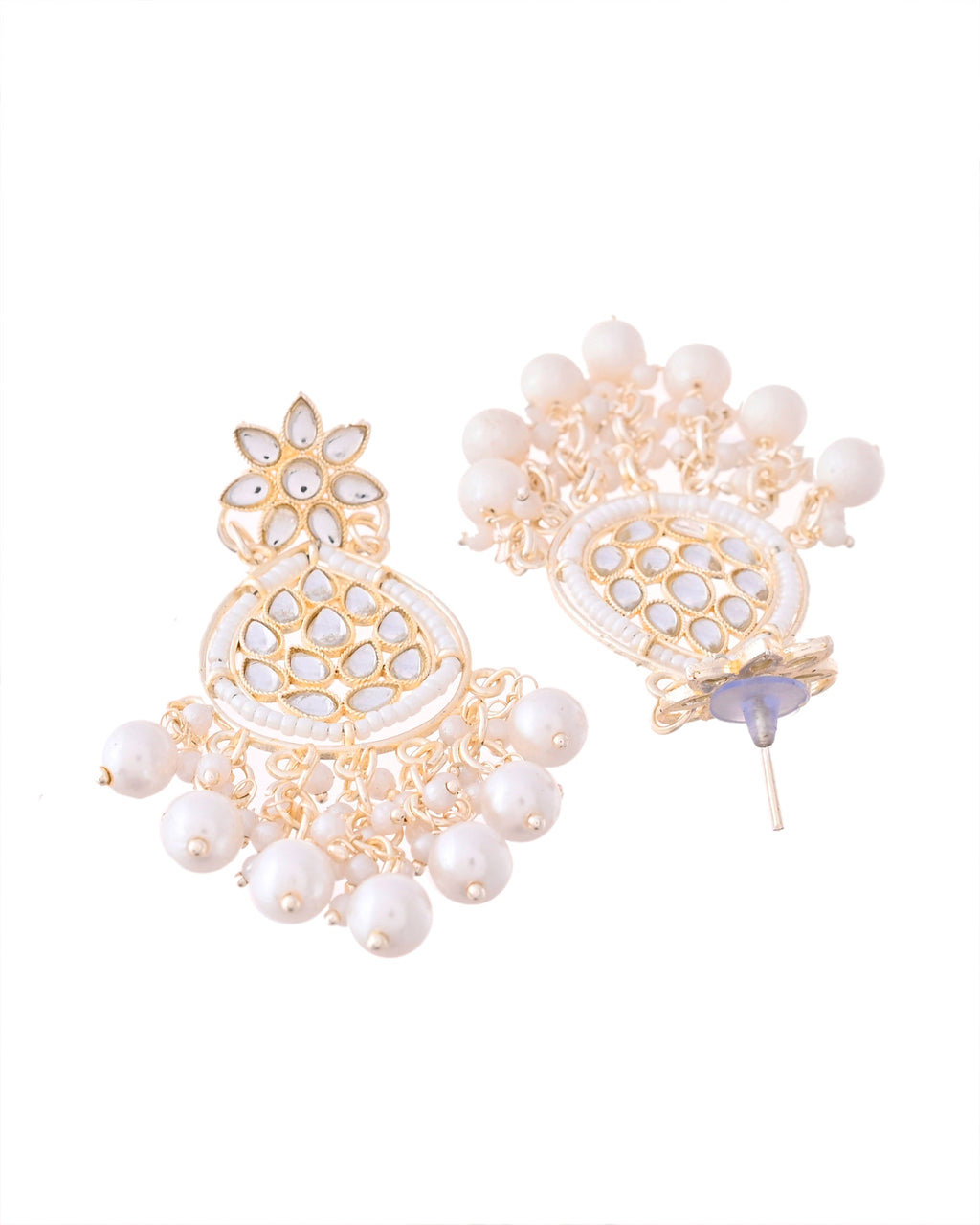 Jewels Nest Pearl-Embellished Kundan Teardrop Earrings with Floral Detailing