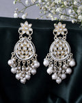 Jewels Nest Pearl-Embellished Kundan Teardrop Earrings with Floral Detailing