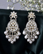 Jewels Nest Pearl-Embellished Kundan Teardrop Earrings with Floral Detailing