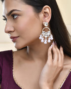 Jewels Nest Gold-Polished Hoop Earrings with Kundan and Pearl Hangings