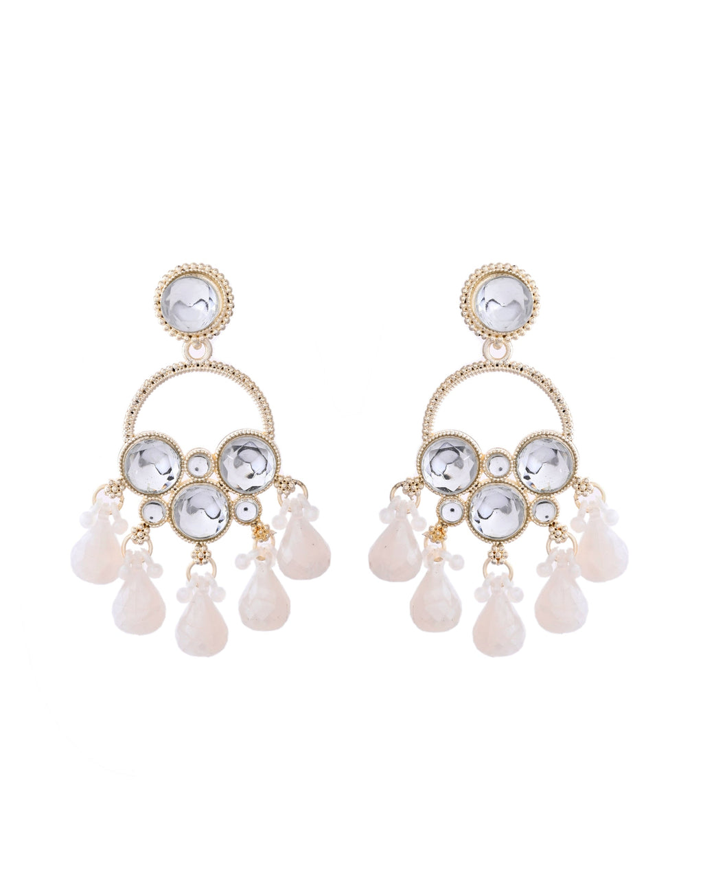 Jewels Nest Gold-Polished Hoop Earrings with Kundan and Pearl Hangings