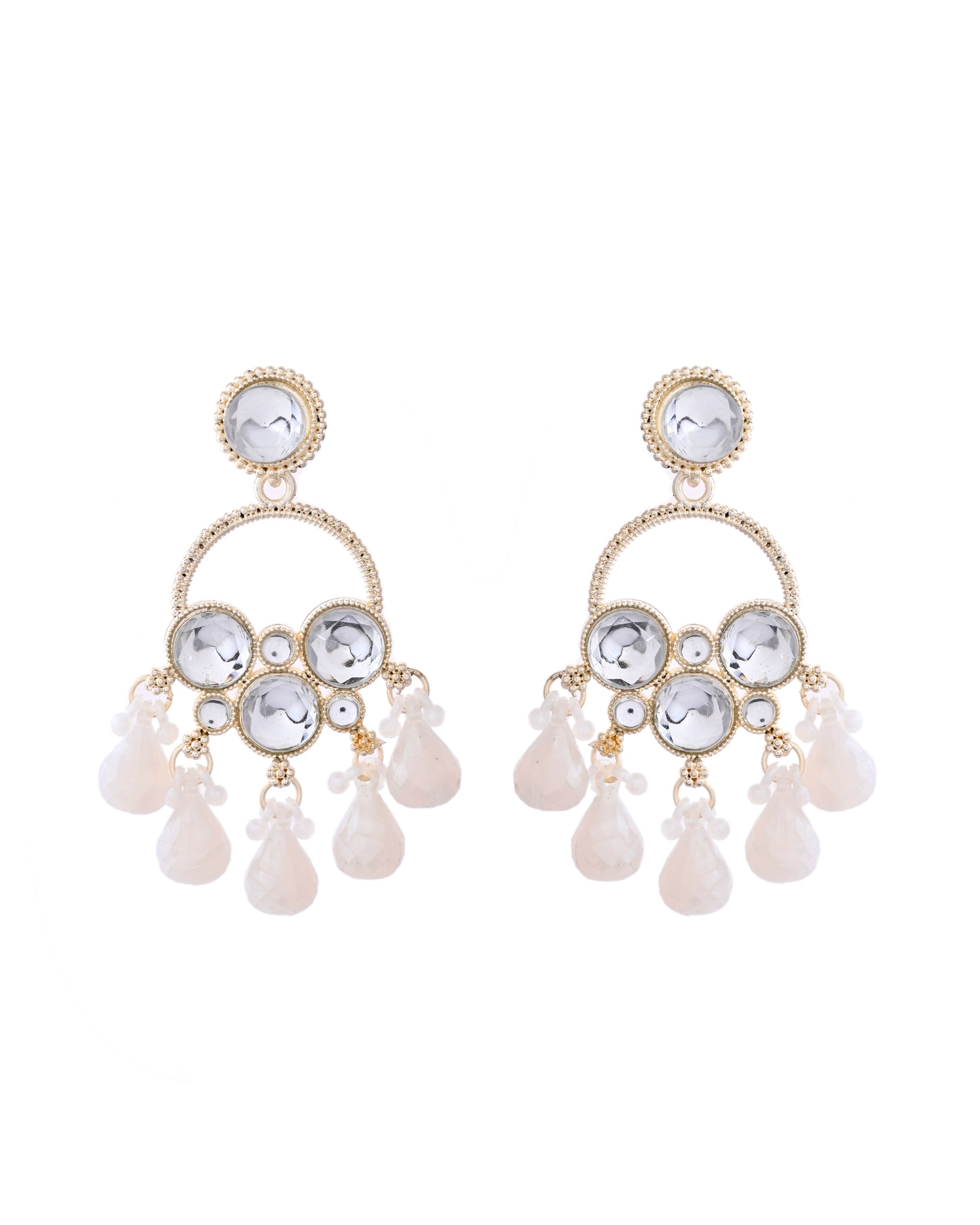 Jewels Nest Gold-Polished Hoop Earrings with Kundan and Pearl Hangings