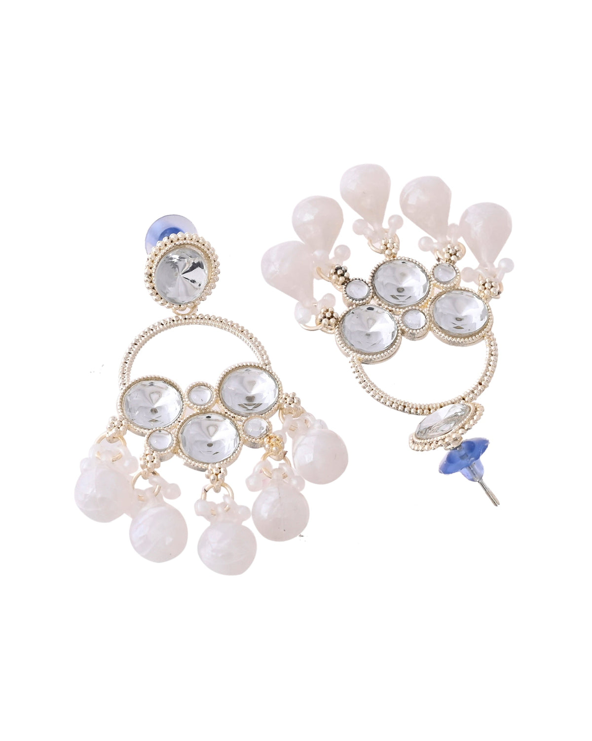 Jewels Nest Gold-Polished Hoop Earrings with Kundan and Pearl Hangings
