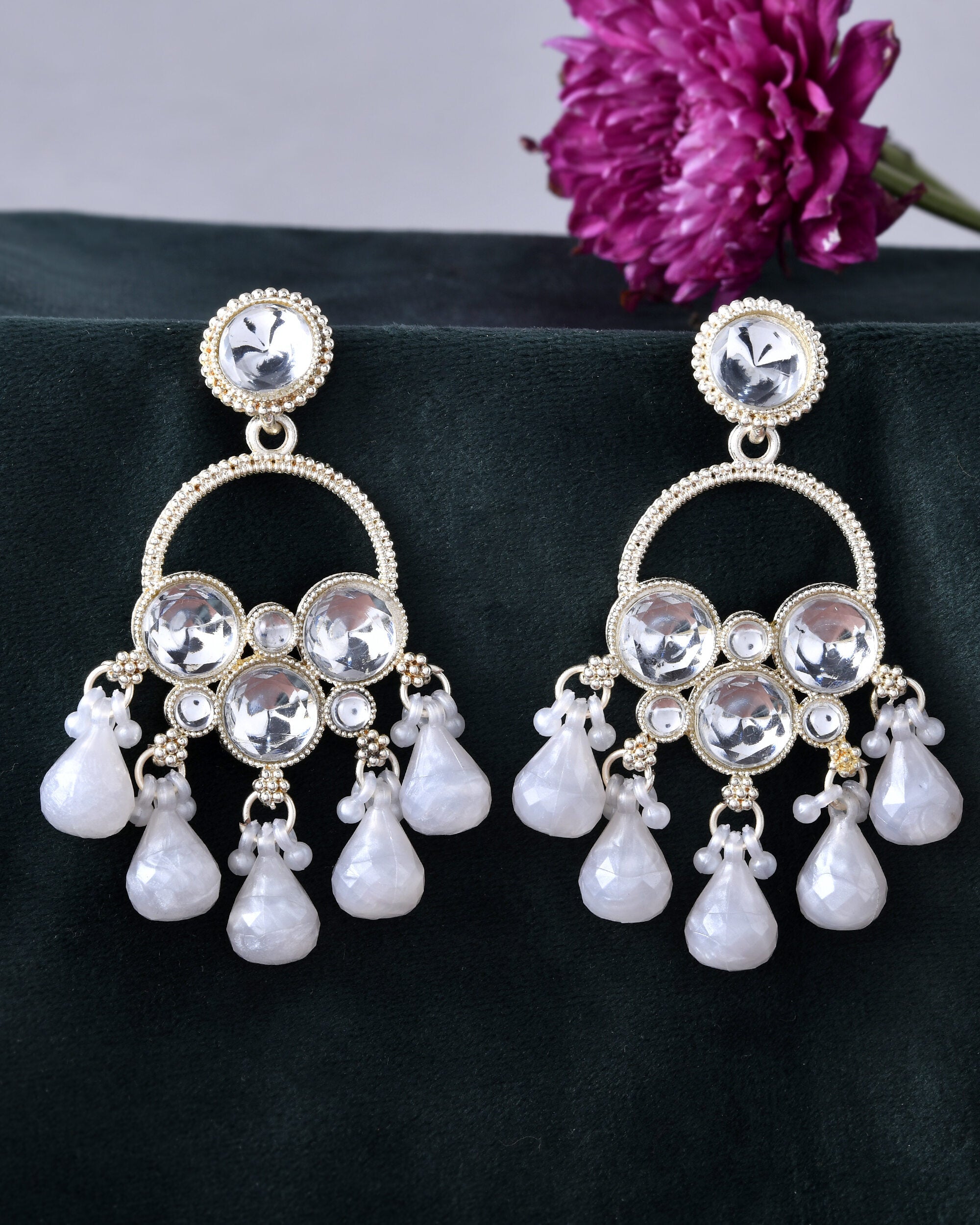 Jewels Nest Gold-Polished Hoop Earrings with Kundan and Pearl Hangings