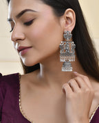 Jewels Nest Antique Silver Temple Jhumka Earrings with Intricate Detailing