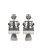 Jewels Nest Antique Silver Temple Jhumka Earrings with Intricate Detailing