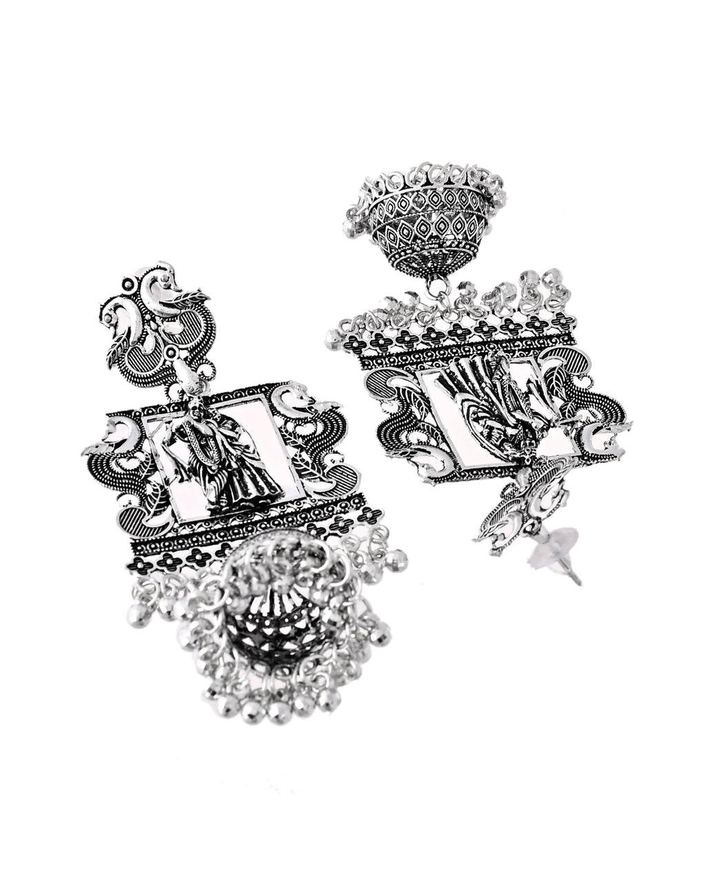 Jewels Nest Antique Silver Temple Jhumka Earrings with Intricate Detailing