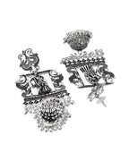 Jewels Nest Antique Silver Temple Jhumka Earrings with Intricate Detailing