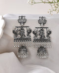 Jewels Nest Antique Silver Temple Jhumka Earrings with Intricate Detailing