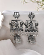 Jewels Nest Antique Silver Temple Jhumka Earrings with Intricate Detailing