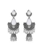 Jewels Nest Oxidized Silver Half Moon Jhumka Earrings with Intricate Design