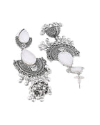 Jewels Nest Oxidized Silver Half Moon Jhumka Earrings with Intricate Design