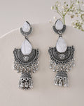 Jewels Nest Oxidized Silver Half Moon Jhumka Earrings with Intricate Design