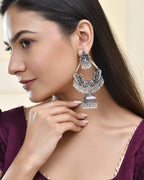 Jewels Nest Boho Floral Jhumka Earrings with Iridescent Stones