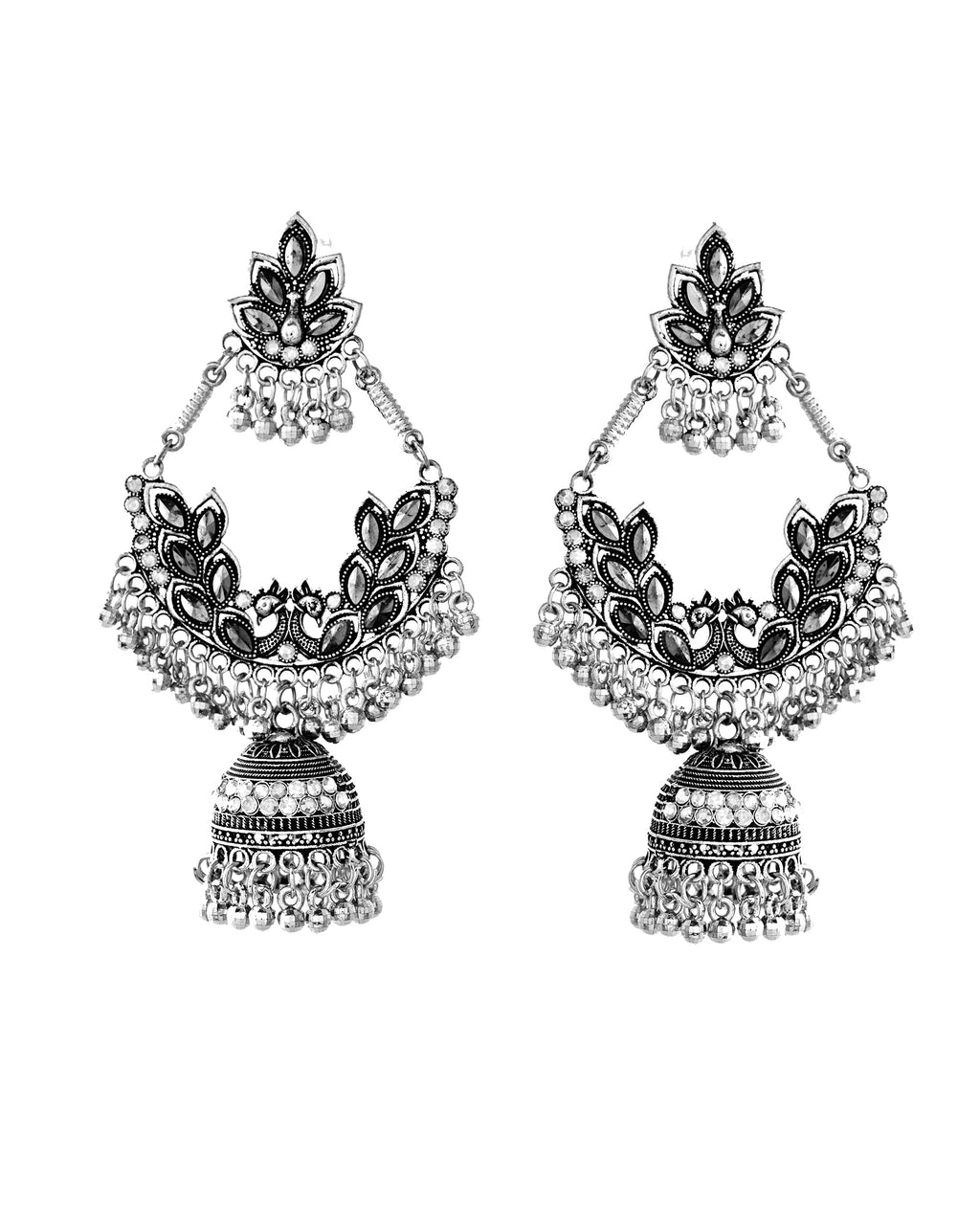 Jewels Nest Boho Floral Jhumka Earrings with Iridescent Stones