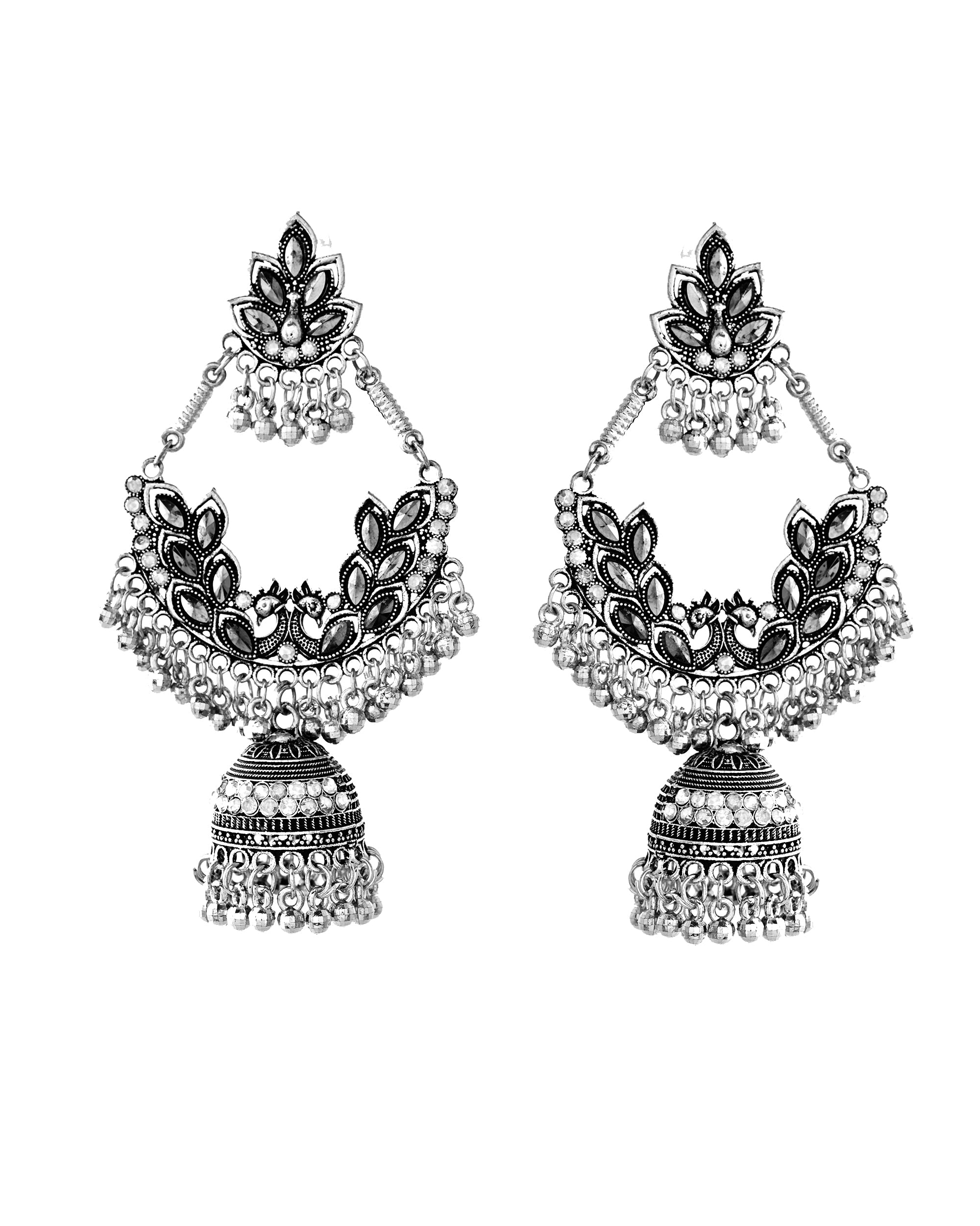 Jewels Nest Boho Floral Jhumka Earrings with Iridescent Stones