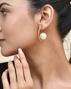 Jewels Nest Golden Halo Pearl Hoops | Grocsy