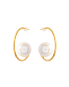 Jewels Nest Golden Halo Pearl Hoops | Grocsy
