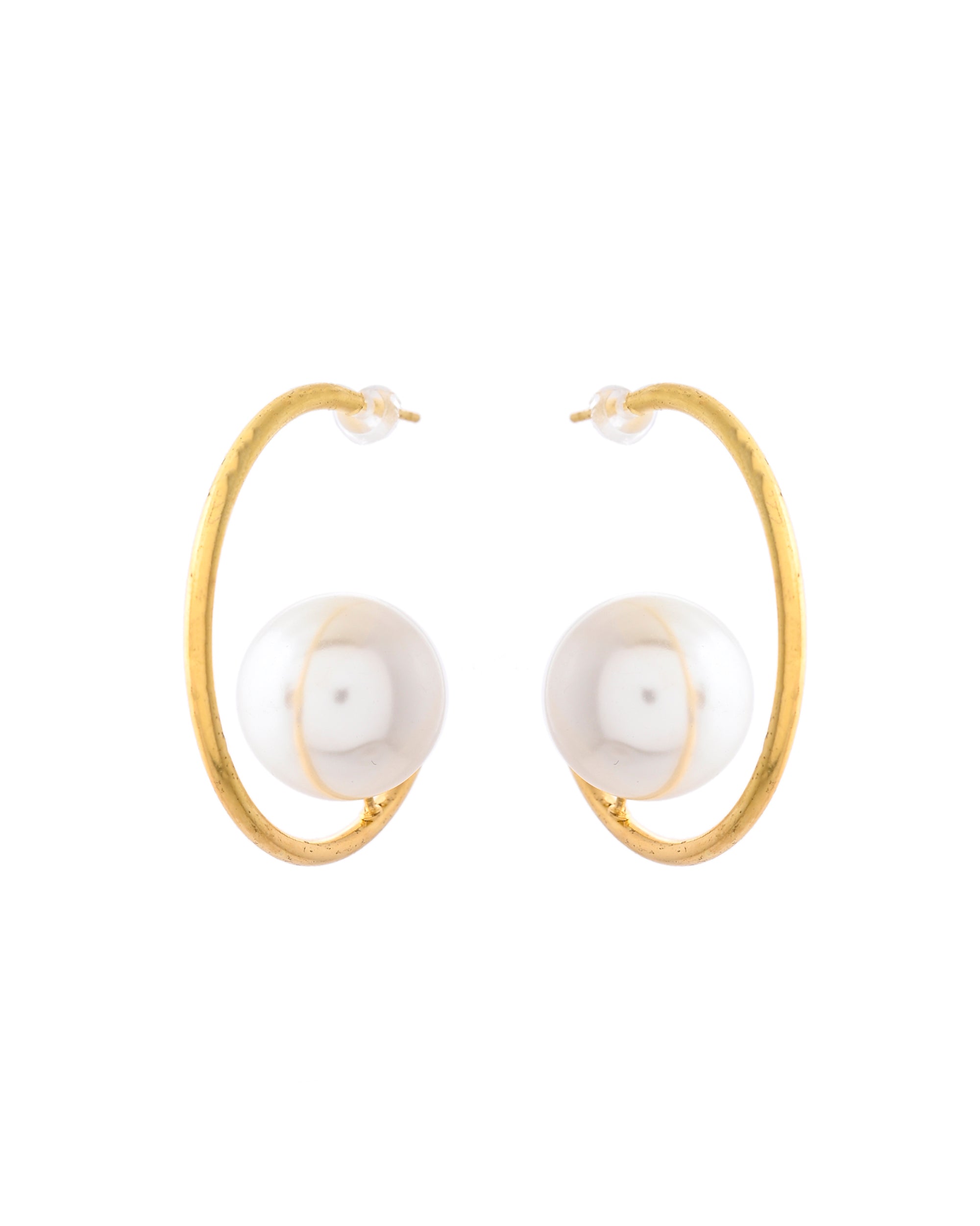 Jewels Nest Golden Halo Pearl Hoops | Grocsy