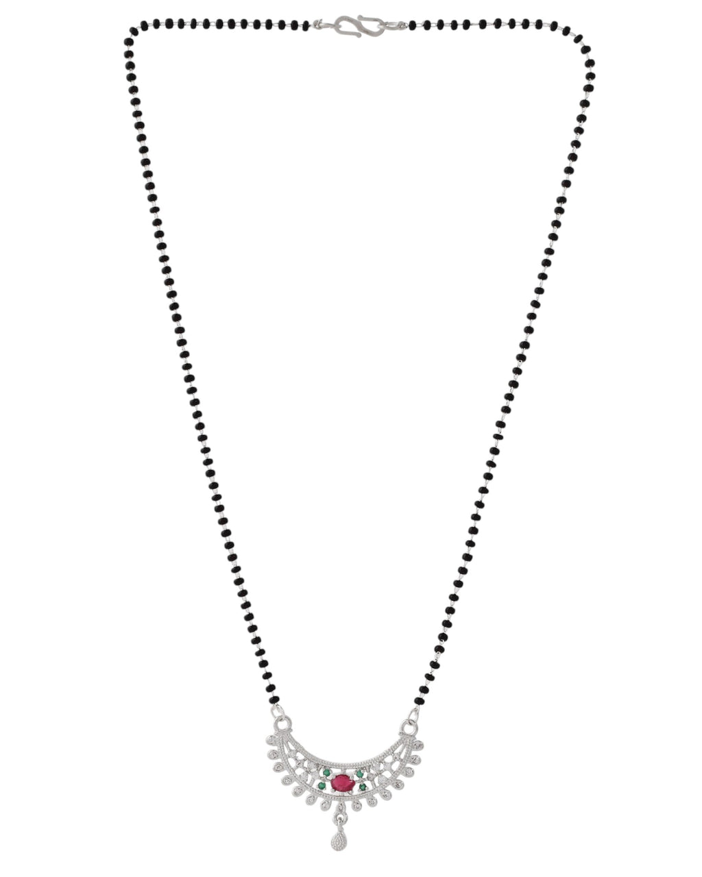 Jewels Nest Elegant Silver-Plated Mangal Sutra with Floral Crystal Pendant | Grocsy