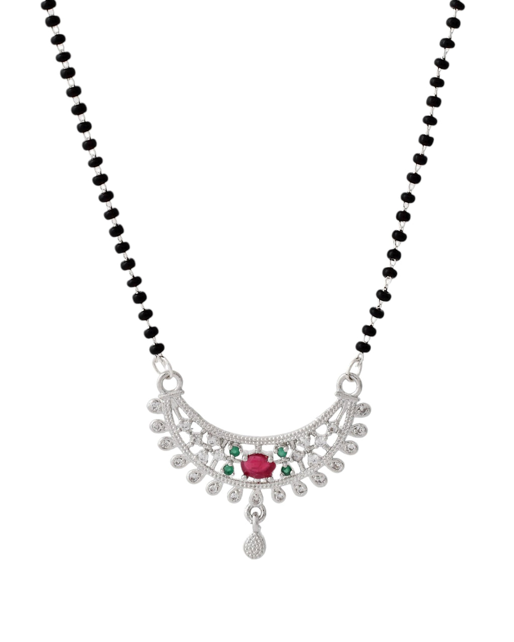 Jewels Nest Elegant Silver-Plated Mangal Sutra with Floral Crystal Pendant | Grocsy