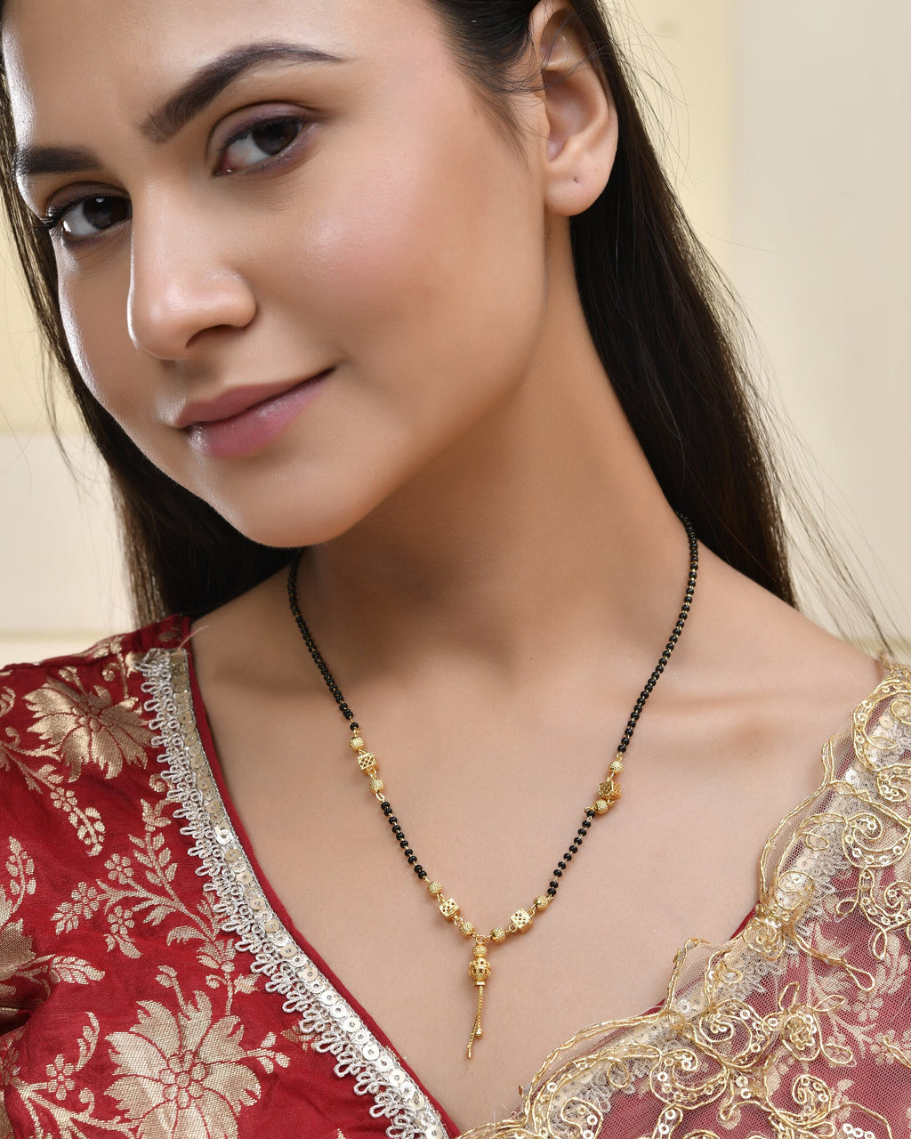 Jewels Nest Traditional Gold-Polished Double-Strand Mangal Sutra | Grocsy