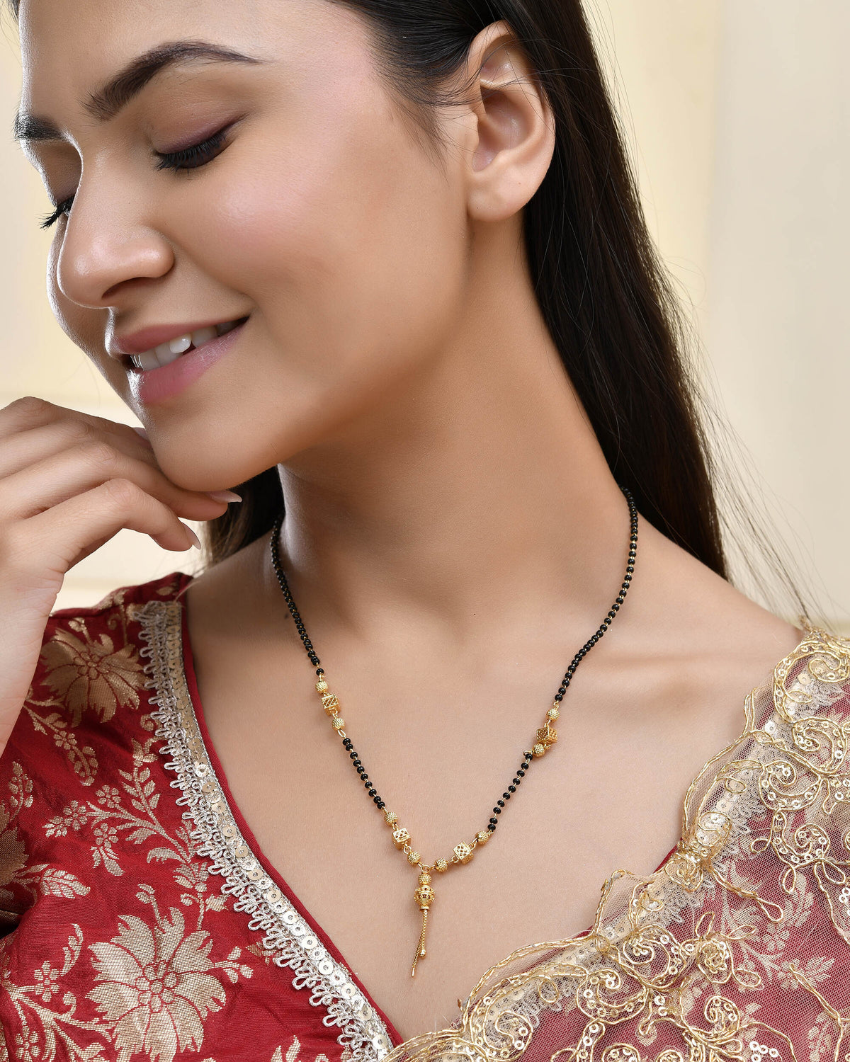 Jewels Nest Traditional Gold-Polished Double-Strand Mangal Sutra | Grocsy