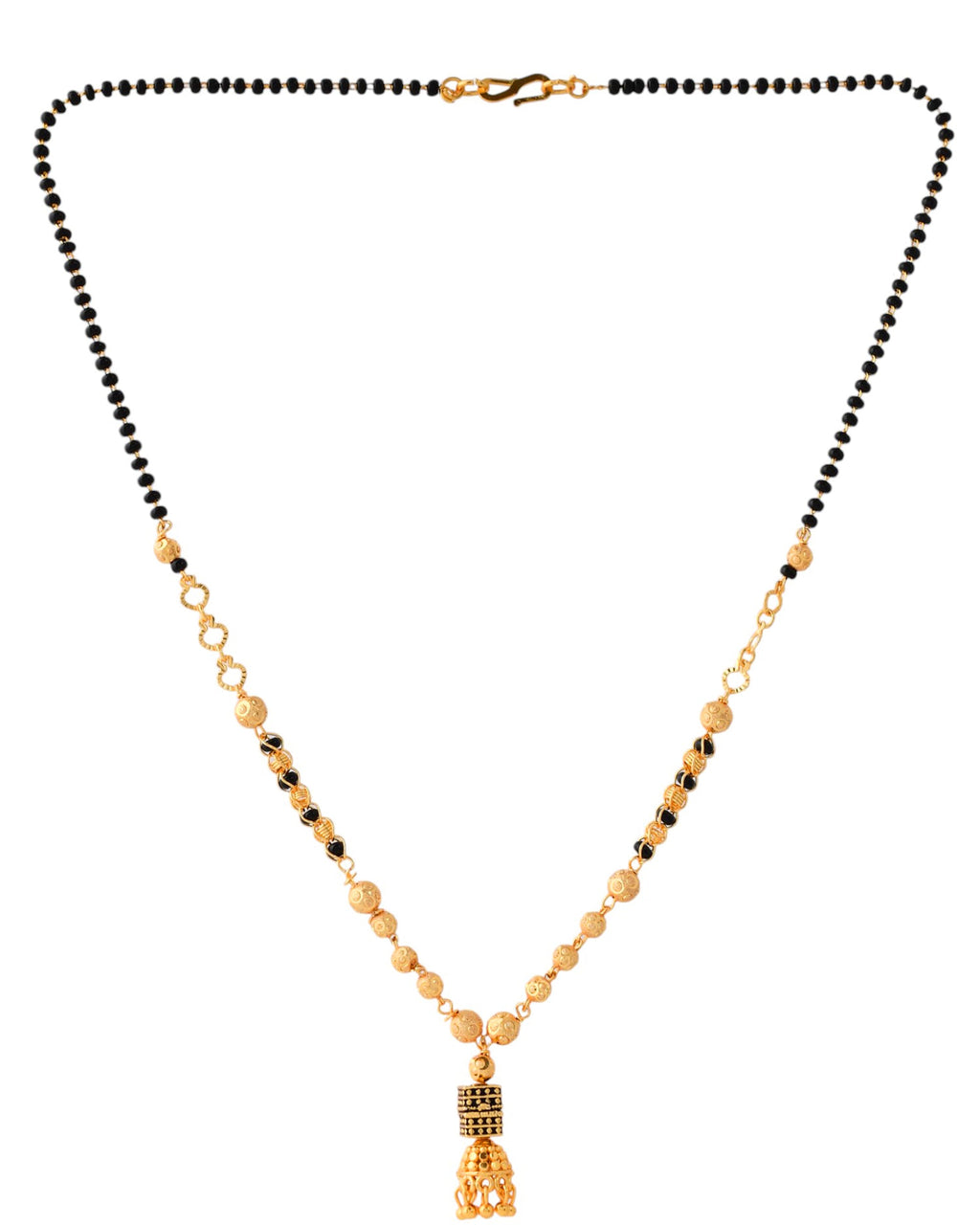 Jewels Nest Graceful Gold-Polished Black Bead Mangal Sutra with Intricate Pendant | Grocsy