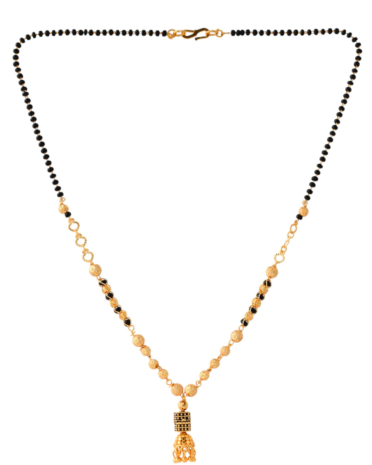 Jewels Nest Graceful Gold-Polished Black Bead Mangal Sutra with Intricate Pendant | Grocsy