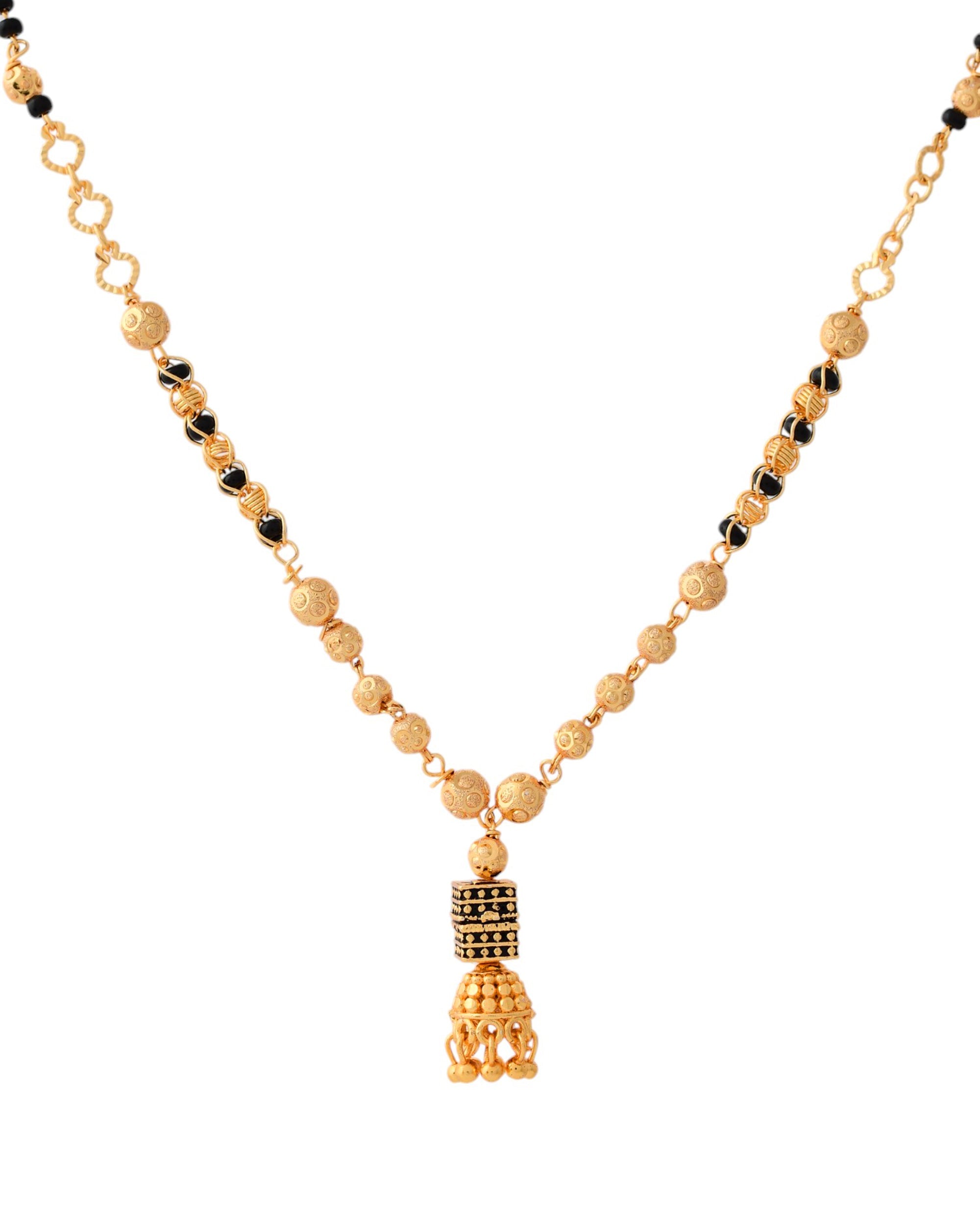 Jewels Nest Graceful Gold-Polished Black Bead Mangal Sutra with Intricate Pendant | Grocsy