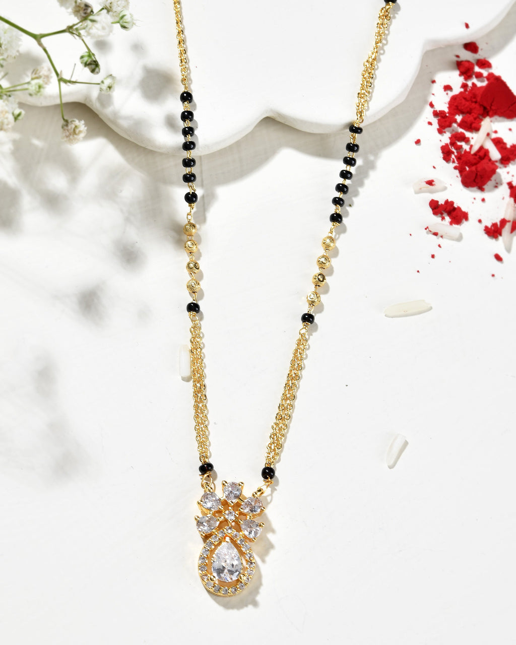 Jewels Nest Elegant Floral Pendant Gold-Polished Mangal Sutra | Grocsy