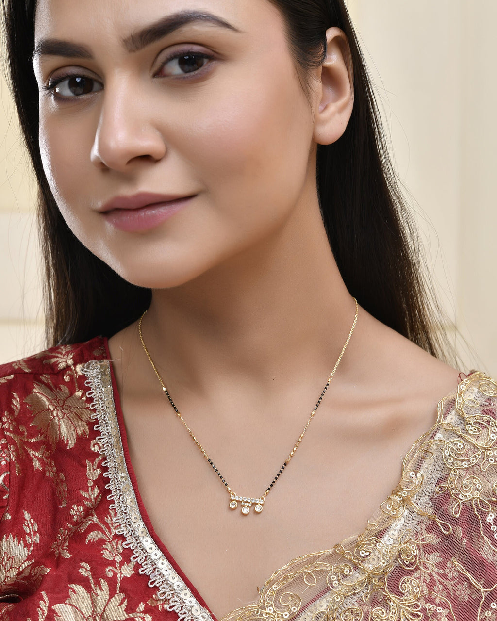 Jewels Nest Sleek Crystal Drop Gold-Polished Mangal Sutra | Grocsy