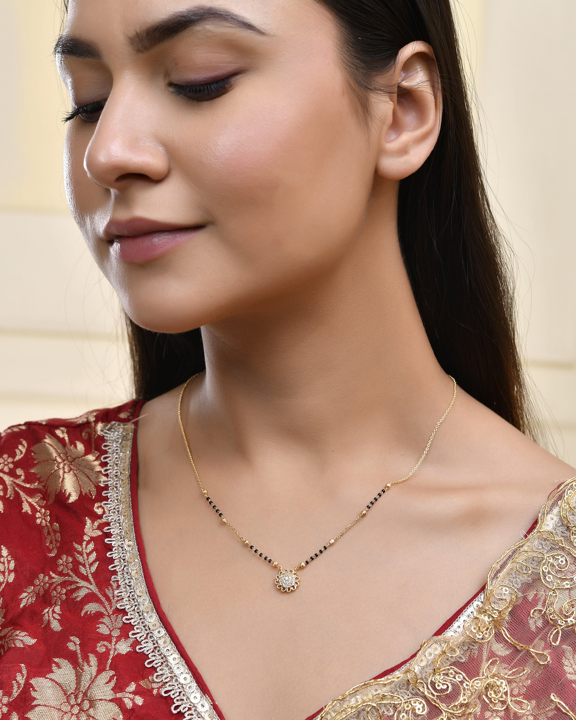 Jewels Nest Floral Bloom Gold-Polished Mangal Sutra | Grocsy