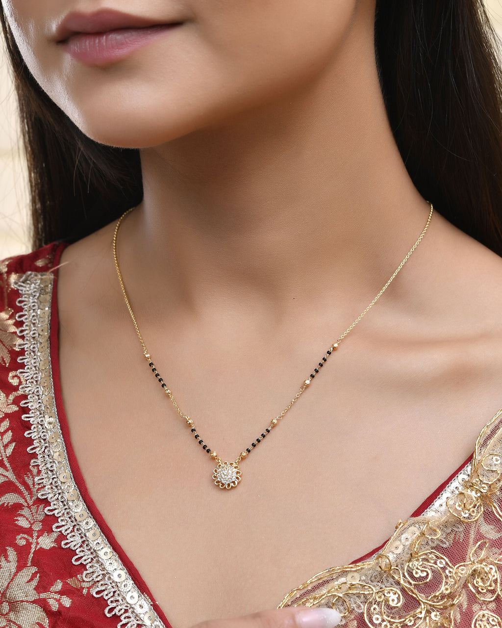 Jewels Nest Floral Bloom Gold-Polished Mangal Sutra | Grocsy