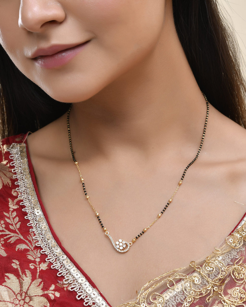 Jewels Nest Elegant Swirl Gold-Polished Mangal Sutra | Grocsy