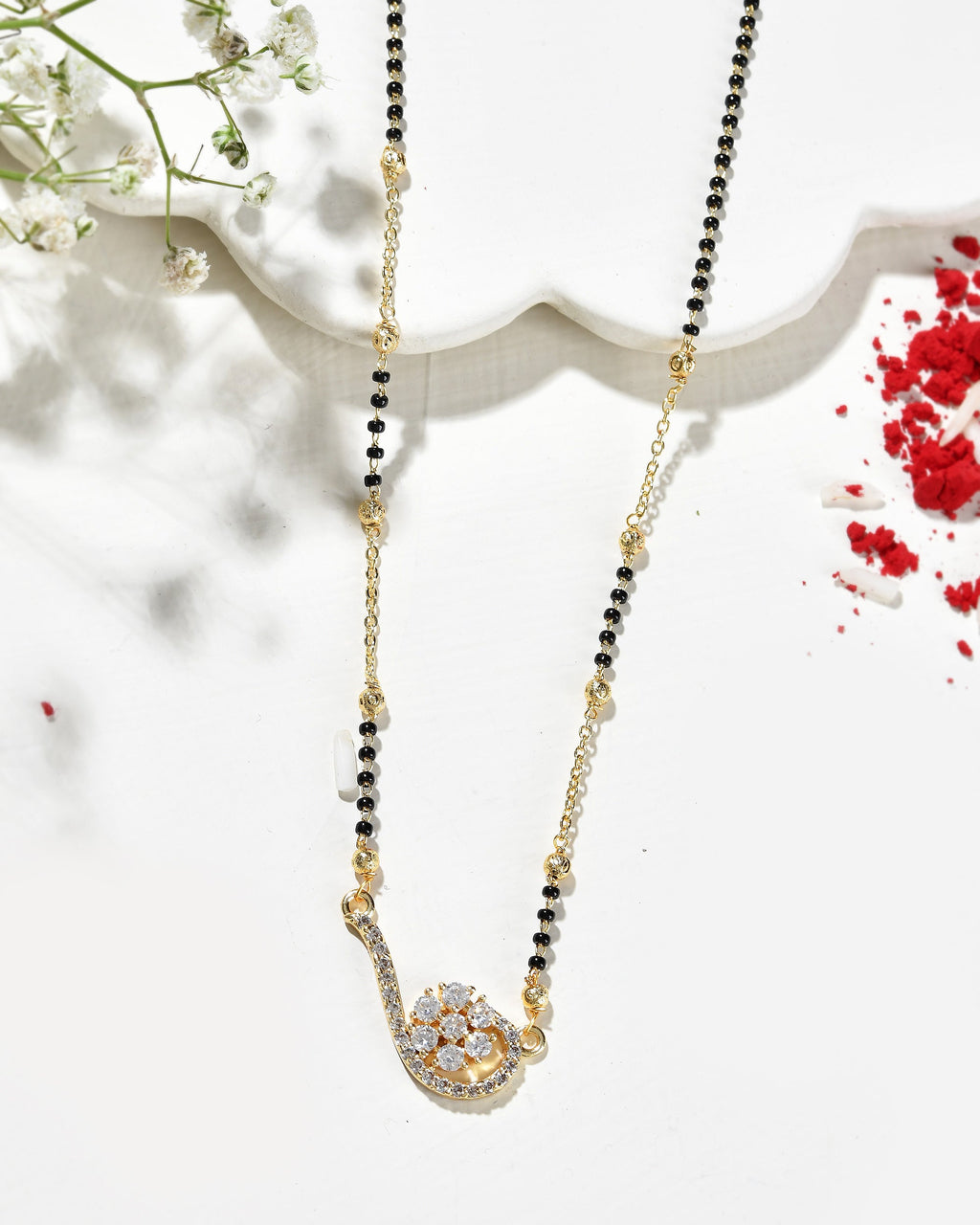 Jewels Nest Elegant Swirl Gold-Polished Mangal Sutra | Grocsy