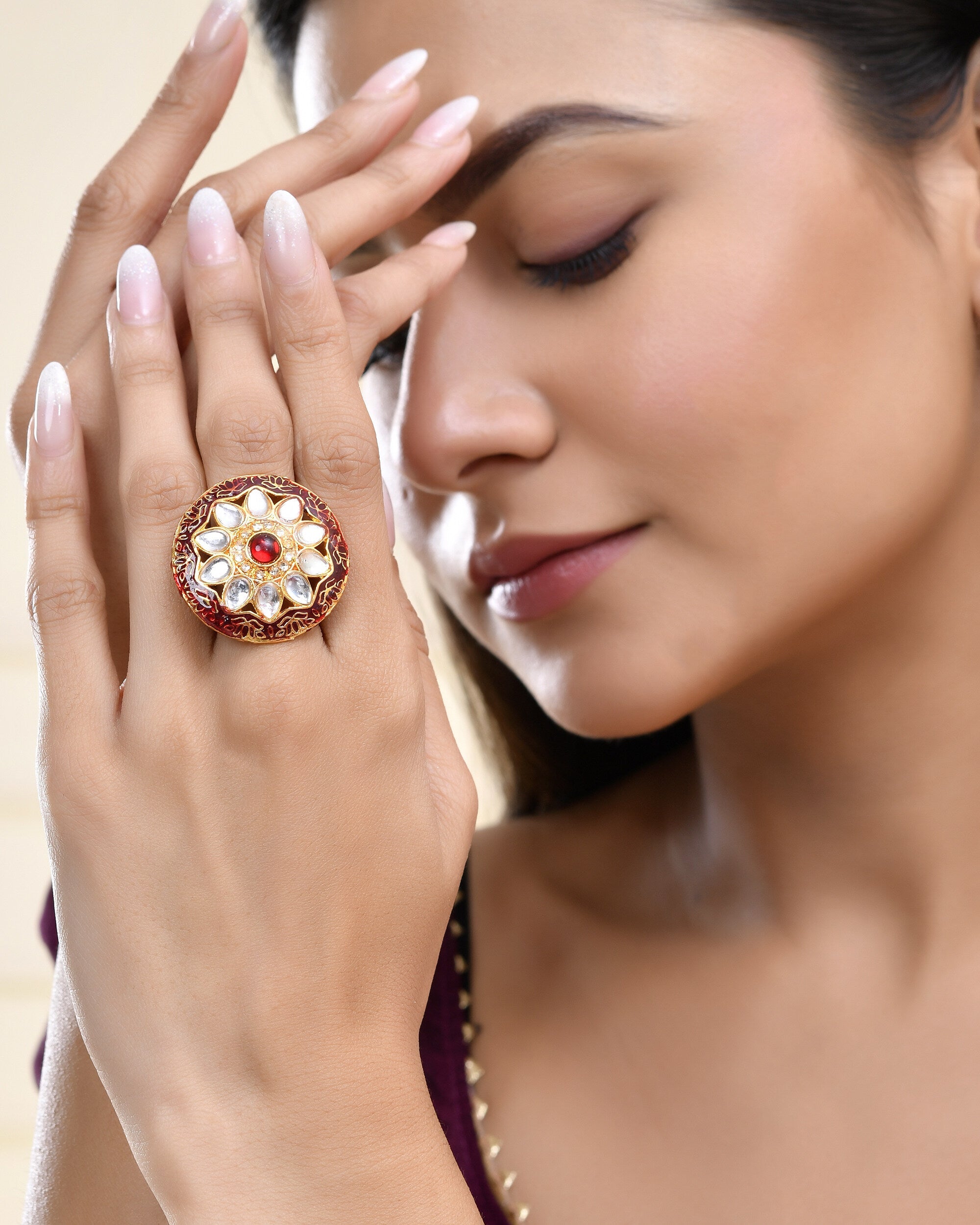 Jewels Nest Traditional Kundan Gold-Polished Rings | Grocsy