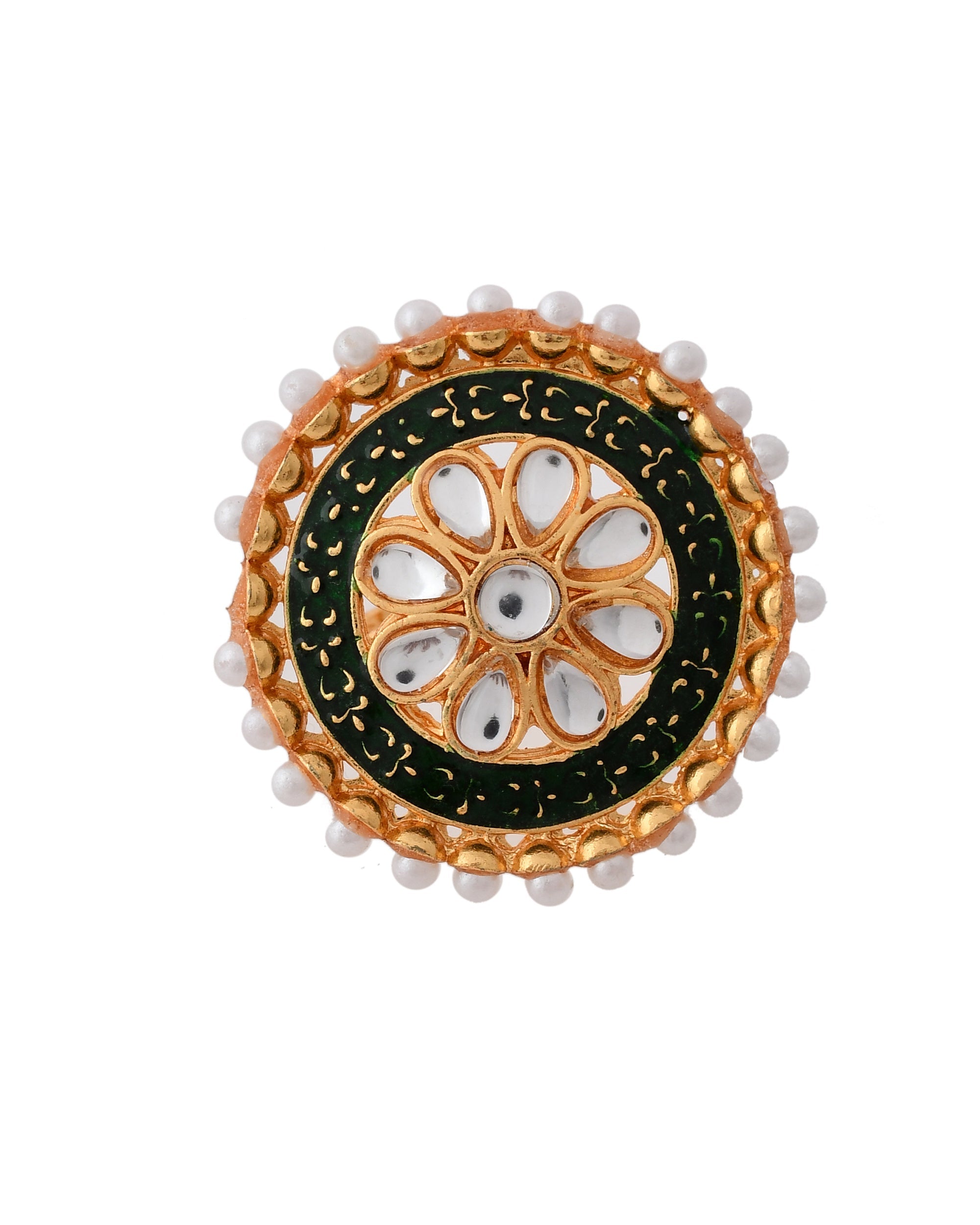 Jewels Nest Exquisite Kundan Meenakari Gold-Polished Rings | Grocsy
