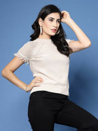 Women Winter Beige Cotton Pullover - Wool Trees | Grocsy