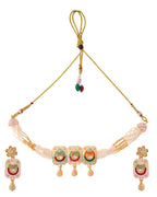 Jewels Nest Traditional Gold-Polished Kundan & Pearl Multi-Color Necklace and Earrings Set for Women | Grocsy